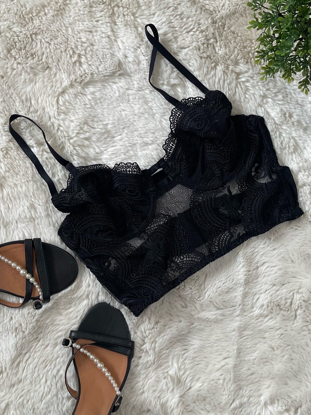 Kat The Label Black Lace Underwire Bustier Longline Bra Size M